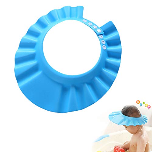 LOANPE Blue Baby Shower Cap, Bath Shampoo Cap HatSoft Hat Adjustable Visor CapProtect your eyes and face from waterSuitable for infants, children and pets from 0 to 12 years old