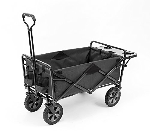 Mac Sports Collapsible Outdoor Utility Wagon with Folding Table and Drink Holders, Gray