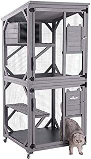 Aivituvin Outdoor Cat House Cat Cages Enclosures on Wheels,Indoor Large Kitten Kennel 70.9