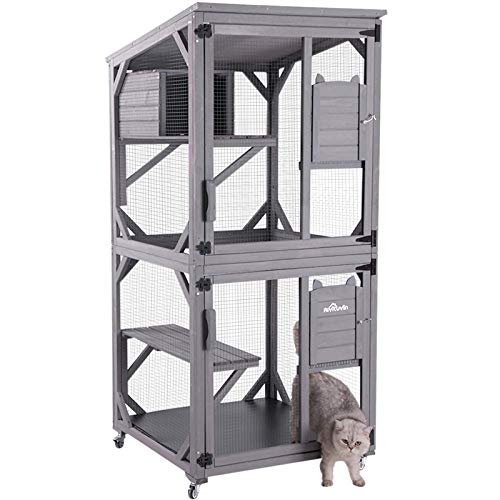 Aivituvin Outdoor Cat House Cat Cages Enclosures on Wheels,Indoor Large Kitten Kennel 70.9