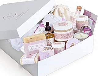 Spa Gift Box, Relaxing Spa Gift for Her, Basket Including 13 pc - Shea butter, Scrub, Bath salts, Body oil, Bath Bombs, 2 Soaps, Lip balm, Mask, Luffa, Face Towel, Gift for Mom or Friend by Lizush.