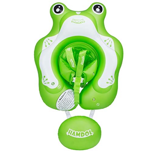 Inflatable Baby Swimming Float Ring - Baby Pool Floatie Baby Water Float Infant Swim Pool Rings with Safe Bottom Support & Swim Buoy Float for Toddler Kid Age 3-30 Months Frog Floaty Large