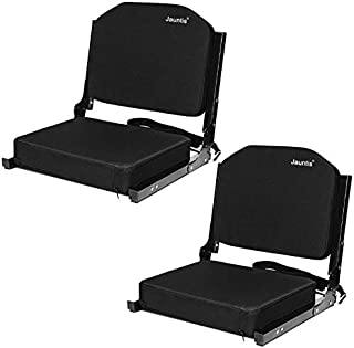 Jauntis Stadium Seats for Bleachers, Bleacher Seats with Ultra Padded Comfy Foam Backs and Cushion, Wide Portable Stadium Chairs with Back Support and Shoulder Strap, 2 Pack, Black