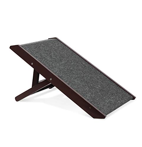 BIRDROCK HOME 13 Adjustable Small Dog Ramp for Low Beds or Couches - Small Dogs or Cats Only - Decorative Wooden Folding Doggie Ramps - Paw Friendly Grip Carpet - 10 or 13 Inch Tall - Pet - Espresso