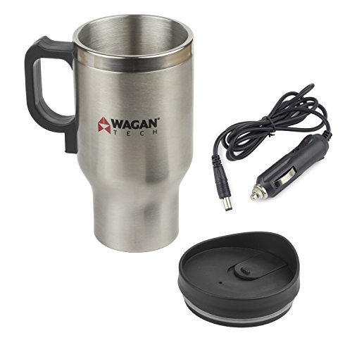 Wagan EL6100 12V Stainless Steel 16 oz Heated Travel Mug with Anti-Spill Lid, 1 Pack