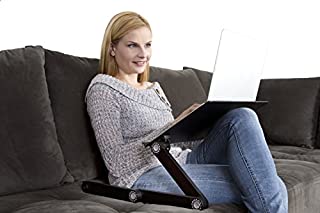 WorkEZ PROFESSIONAL Ergonomic Aluminum Laptop Cooling Stand Lap Desk Tray for Bed Couch. Adjustable height angle tilt notebook macbook pro computer riser folding desktop holder portable,Black