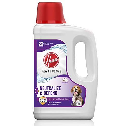 Hoover Paws & Claws Deep Cleaning Carpet Shampoo with Stainguard, Concentrated Machine Cleaner Solution for Pets, 64oz Formula, AH30925, White, Package may vary