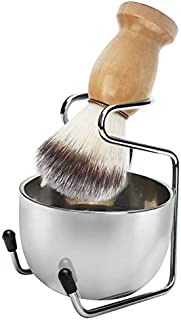 Wskderliner 3 in 1 Shaving Brush Set Shaving Bowl and Shaving Stand Shaving Brush Holder Made of Stainless Steel Shaving Set as Gift Set for Men