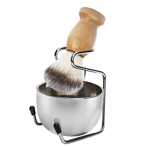 Wskderliner 3 in 1 Shaving Brush Set Shaving Bowl and Shaving Stand Shaving Brush Holder Made of Stainless Steel Shaving Set as Gift Set for Men