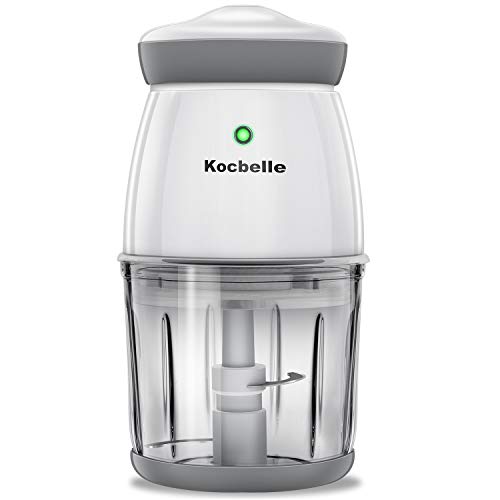 Wireless Portable Electric Food Processor,Kocbelle 200-Watt Small mini Food Processor & Vegetable Chopper 2.5 Cup 20 Oz Glass Bowl with Scraper for Blending, Mincing and Meal Preparation