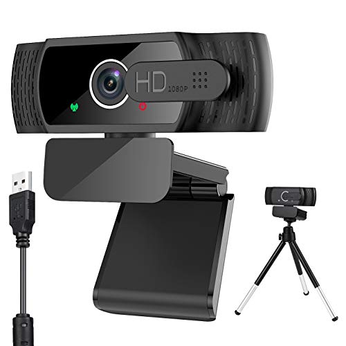 Webcam with Microphone, AXUF 1080P HD Webcam with Privacy Cover &Tripod,110-Degree Wide Angle Streaming Web Camera, USB Laptop Desktop Web Camera Built-in Mic for Video Calling Conference Recording