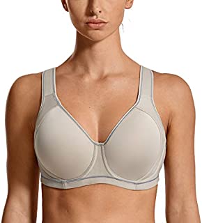 SYROKAN Coolmax High Impact Sports Bras for Women Underwire Full Figure Running Workout Building Grey 34DD