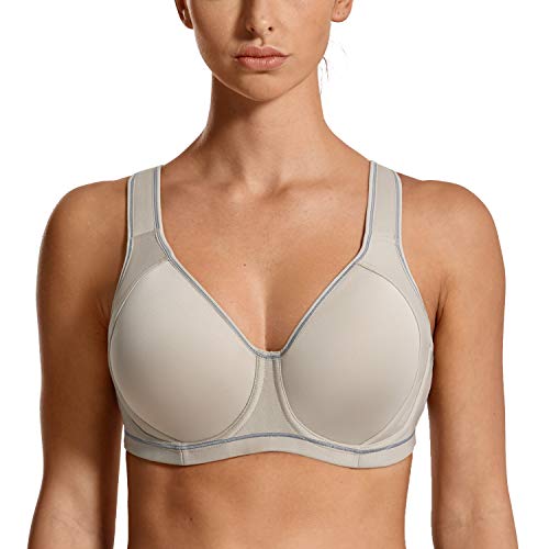 SYROKAN Coolmax High Impact Sports Bras for Women Underwire Full Figure Running Workout Building Grey 34DD