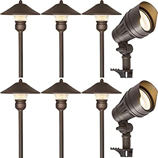 8 Pack Low Voltage LED Landscape Kits, 12V Pathway Flood Light Kits, 10W 390LM and 3W 150LM Wired for Outdoor Yard Lawn, Die-cast Aluminum, 50W and 30W Equivalent 15-Year Lifespan