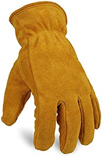 OZERO Work Gloves Winter Insulated Snow Cold Proof Leather Glove Thick Thermal Imitation Lambswool - Extra Grip Flexible Warm for Working in Cold Weather for Men and Women (Gold,Medium)