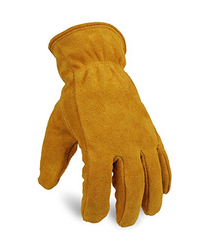 OZERO Work Gloves Winter Insulated Snow Cold Proof Leather Glove Thick Thermal Imitation Lambswool - Extra Grip Flexible Warm for Working in Cold Weather for Men and Women (Gold,Medium)