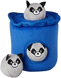 ZippyPaws - Farm Pals Burrow, Interactive Squeaky Hide and Seek Plush Dog Toy - Bubble Babiez Raccoons in Trash Can