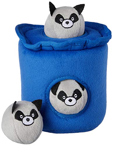 ZippyPaws - Farm Pals Burrow, Interactive Squeaky Hide and Seek Plush Dog Toy - Bubble Babiez Raccoons in Trash Can