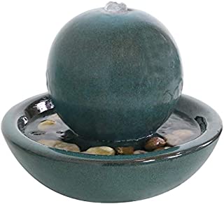 Sunnydaze Ceramic Tabletop Water Fountain with Orb Design - Indoor Zen Desktop Relaxing Water Feature - Interior Spa and Yoga Decoration - 7-Inch Tall