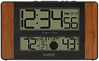 La Crosse Technology 513-1417CH-INT Atomic Digital Clock with Temperature and Moon Phase, Cherry