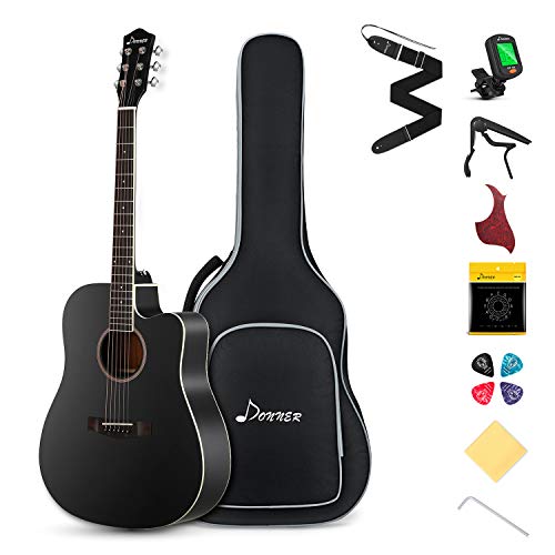 Donner DAG-1CB Black Beginner Acoustic Guitar Full Size, 41