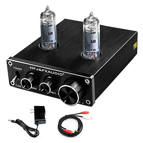 FX AUDIO Tube 03 Tube Preamp Mini Home Audio Stereo Preamplifier 6K4 Tube Hi-Fi Vacuum Tube Preamplifier with Bass & Treble Control Home Theater Audio Preamp with 12V Power Adapter RCA Cable (Black)