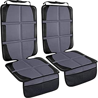 Seat Protector, Child Car Seat Protector for Vehicle Leather Car Seat, Large Automotive Baby Carseat Mat Pad with Large Pockets for Handy Storage, Durable Waterproof 600D Fabric, Gray