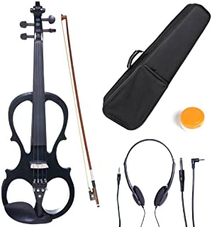 Cecilio 4/4 CEVN-1BK Solid Wood Electric/Silent Violin with Ebony Fittings in Style 1 - Full Size - Black Metallic