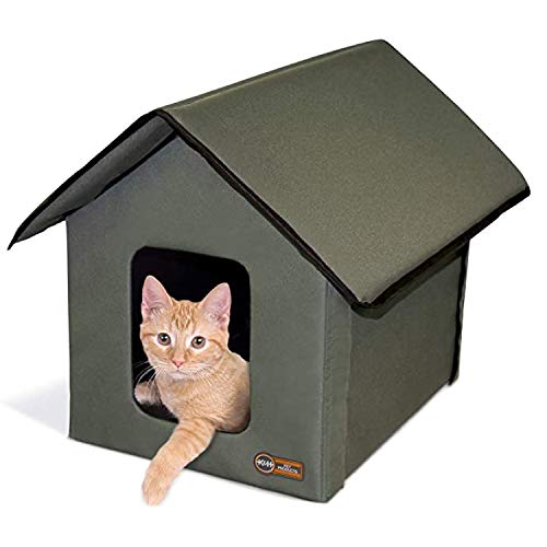 K&H PET PRODUCTS Outdoor Kitty House Cat Shelter (Unheated) Olive Green 18 X 22 X 17 Inches