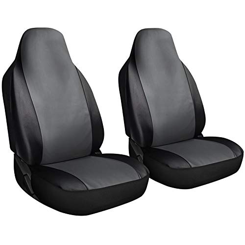 Motorup America High Back Leather Auto Seat Cover Set - Fits Select Vehicles Car Truck Van SUV - Gray & Black