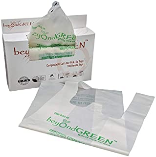 Cat Poop Litter Waste Bags - 100 Compostable Litter Bags Easy Tie Handles - Holds Up to 11 Lbs - 13 In by 16 In Alternative to Plastic Bags