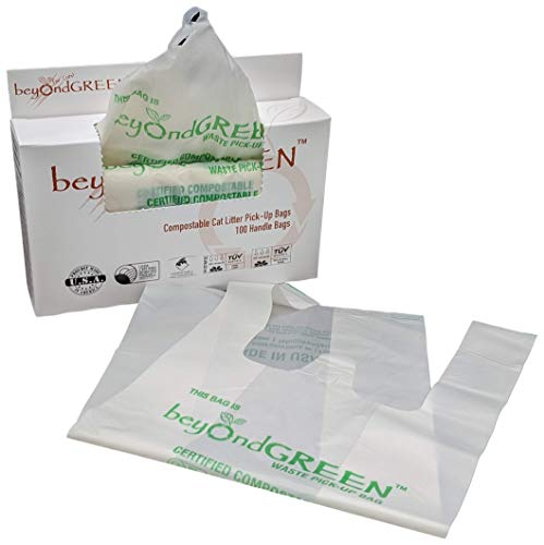 Cat Poop Litter Waste Bags - 100 Compostable Litter Bags Easy Tie Handles - Holds Up to 11 Lbs - 13 In by 16 In Alternative to Plastic Bags