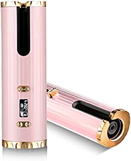 Cordless Auto Hair Curler, Ceramic Rotating Curling Iron with 6 Temperature & Timer, Rechargeable and Portable Curling Wand Magic Styling Tools, Fast Heating for Curls or Waves Anytime (Pink)