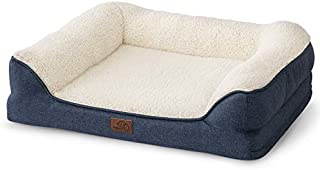 Bedsure Orthopedic Pet Sofa Beds for Small, Medium Dogs & Cats - 28x23x7 inches Medium Dog Beds, Denim Blue - Memory Foam Couch Dog Bed with Removable Washable Cover - Bolster Dog Beds