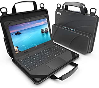 UZBL 11-11.6 inch Work-in Chromebook Laptop Case with Pouch and Shoulder Strap (Black PU)