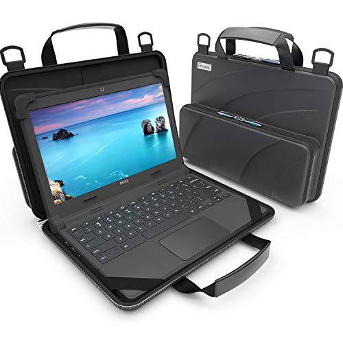 UZBL 11-11.6 inch Work-in Chromebook Laptop Case with Pouch and Shoulder Strap (Black PU)