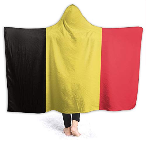 AUISS Wearable Throw Blanket Flag of Belgium Hooded Throw Wrap Cape Cloak Queen Toddlers Windproof Blankets Couch Bed Shawl Flannel with Sleeves