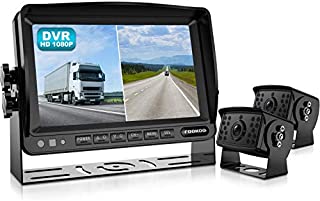 Fookoo  HD 1080P Backup Camera System Kit,7'' DVR Dual Split Screen Monitor, IP69 Waterproof Rear View Camera for Truck/Semi-Trailer/Box Truck/RV, Sharp CCD Chip,100% Not Wash Up (FHD2-Wired)