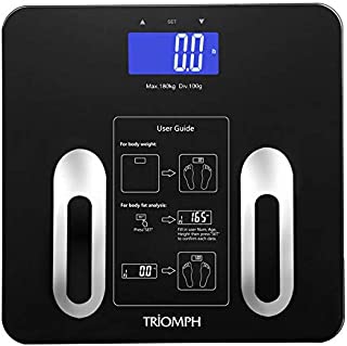 Triomph Precision Body Fat Scale with Backlit LCD Digital Bathroom Scale For Body Weight, Body Fat,Water,Muscle,BMI,Bone Mass and Calorie,10 User Recognition 400 lbs Capacity,Fat Loss Monitor,Black