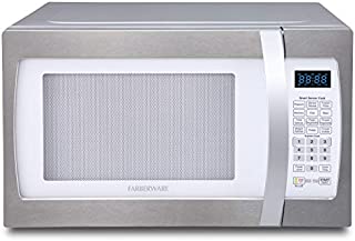 Farberware Professional FMO13AHTPLE 1.3 Cu. Ft. 1100-Watt Microwave Oven with Smart Sensor Cooking, ECO Mode and Blue LED Lighting, White and Platinum