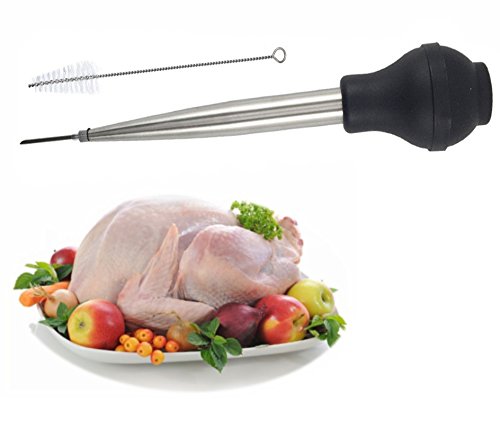 Silicone Bulb Turkey Baster Syringe Stainless Steel Marinade Injector With Needle And Cleaning Brush