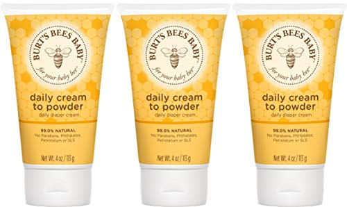 Burt's Bees Baby Daily Cream to Powder, Talc-Free Diaper Rash Cream - 4 Ounces Tube - Pack of 3