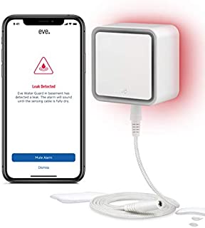 Eve Water Guard - Apple HomeKit Smart Home Water Leak Detector, 6.5 ft Sensing Cable, 100 dB Siren, App Notifications