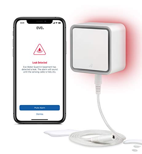 Eve Water Guard - Apple HomeKit Smart Home Water Leak Detector, 6.5 ft Sensing Cable, 100 dB Siren, App Notifications