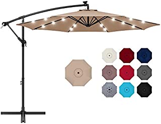 Best Choice Products 10ft Solar LED Offset Hanging Market Patio Umbrella for Backyard, Poolside, Lawn and Garden w/Easy Tilt Adjustment, Polyester Shade, 8 Ribs - Tan