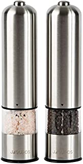 Electric Salt and Pepper Grinder Set - Automatic, Refillable, Battery Operated Stainless Steel Spice Mills with Light - One Handed Push Button Peppercorn Grinders and Sea Salt Mills