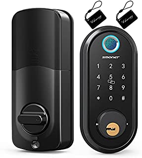 Smart Lock, Keyless Entry Deadbolt Door Lock, SMONET Electronic Bluetooth with Biometric Fingerprint, Keys, IC Card, Touchscreen Keypad,Auto Lock,Remote Share, APP Control for Home,Office,Apartment