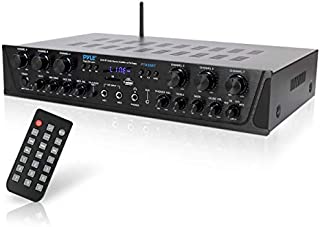 Wireless Home Audio Amplifier System-Bluetooth Compatible Sound Stereo Receiver Amp - 6 Channel 600Watt Power, Digital LCD, Headphone Jack, 1/4'' Microphone in USB SD AUX RCA FM Radio-Pyle PTA66BT.5