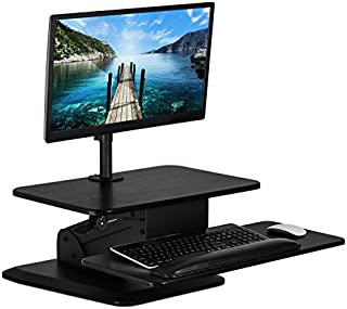 Mount-It! Standing Desk Converter with Monitor Mount | Height Adjustable Workstation with Keyboard Tray, Ergonomic, Free Standing, Easy Installation, Black