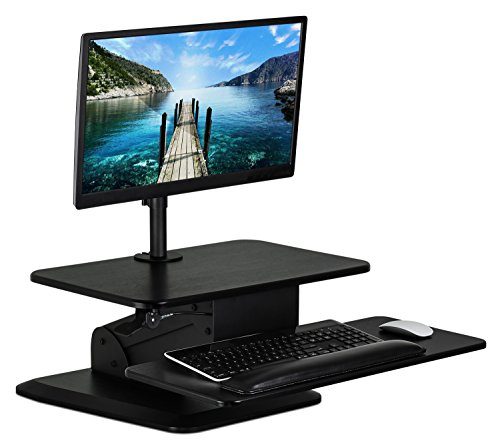 Mount-It! Standing Desk Converter with Monitor Mount | Height Adjustable Workstation with Keyboard Tray, Ergonomic, Free Standing, Easy Installation, Black